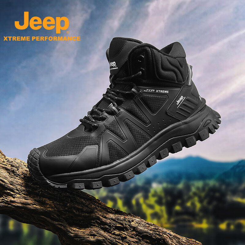 Jeep吉普户外耐磨防滑高帮登山鞋男 秋冬保暖厚底缓震徒步靴 黑色 39