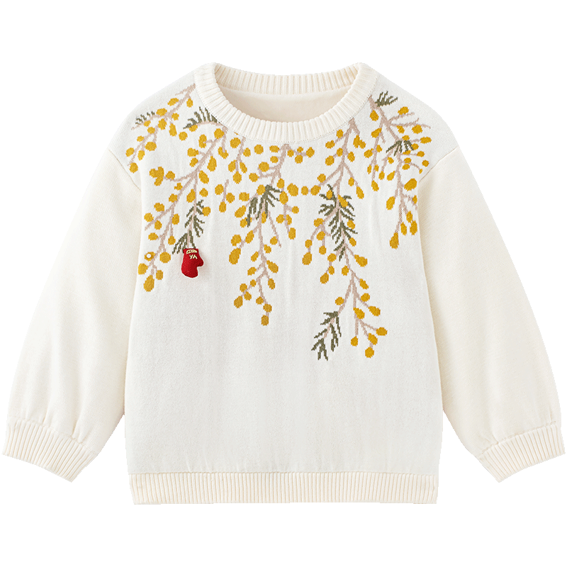 英氏【商场同款】儿童毛衣复古圆领毛衫女童秋冬保暖毛衣 浅梨黄 90 cm