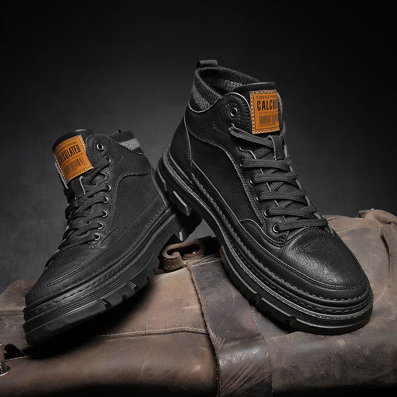 狮奥利兴东莞厚街鞋高帮男鞋秋季冬季加绒保暖棉鞋男士皮鞋防水休闲