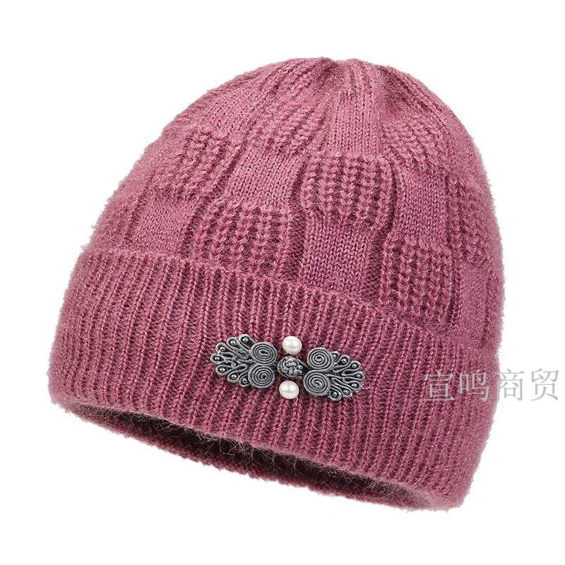 hkyi老人帽子奶奶冬季老太太中老年人针织帽女秋冬天毛线帽加厚加绒