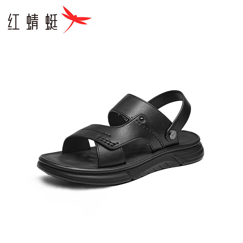红蜻蜓沙滩鞋2024夏季舒适软底防滑透气老人凉鞋 WTT24124黑色41