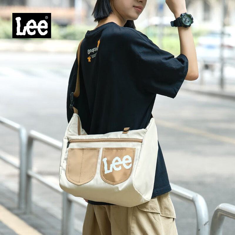 Lee斜挎包男潮牌单肩包2023款大容量女生邮差包时尚休闲托特包