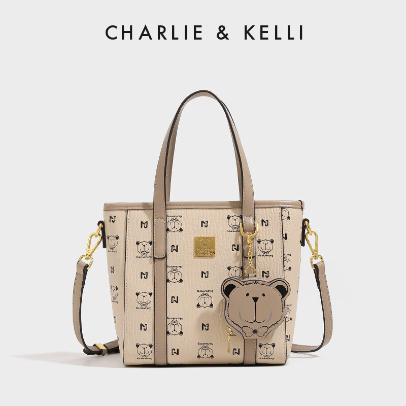 CHARLIE&KELLI CK品牌包包女包2024新款母亲节礼物卡通托特包单肩斜挎包 米白色