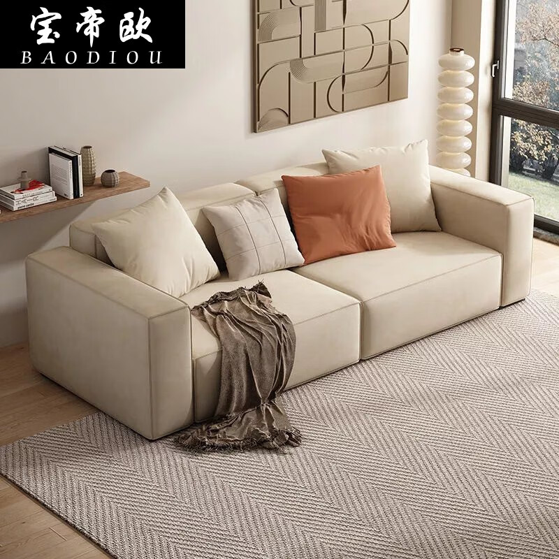 客厅大小户型北欧现代简约直排科技布艺沙发 纳米科技布-米白色 360cm