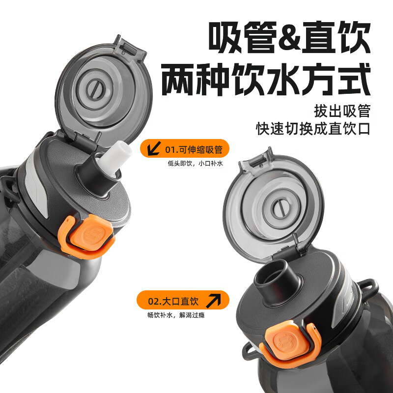 富光运动水杯男士大容量健身水壶耐高温tritan塑料耐摔儿童学生水杯子 星夜黑【提绳款 无背带】1000ml