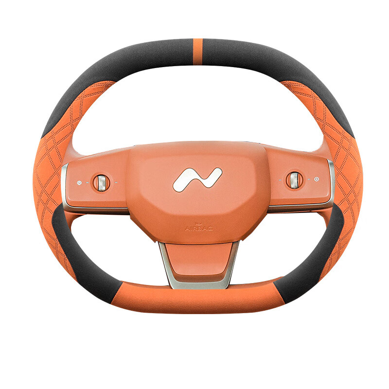 蔚来乐道L60方向盘套超薄专用翻毛皮绒防滑吸汗汽车把套四季冬季 乐道双D型（黑橙超薄翻毛款 其它