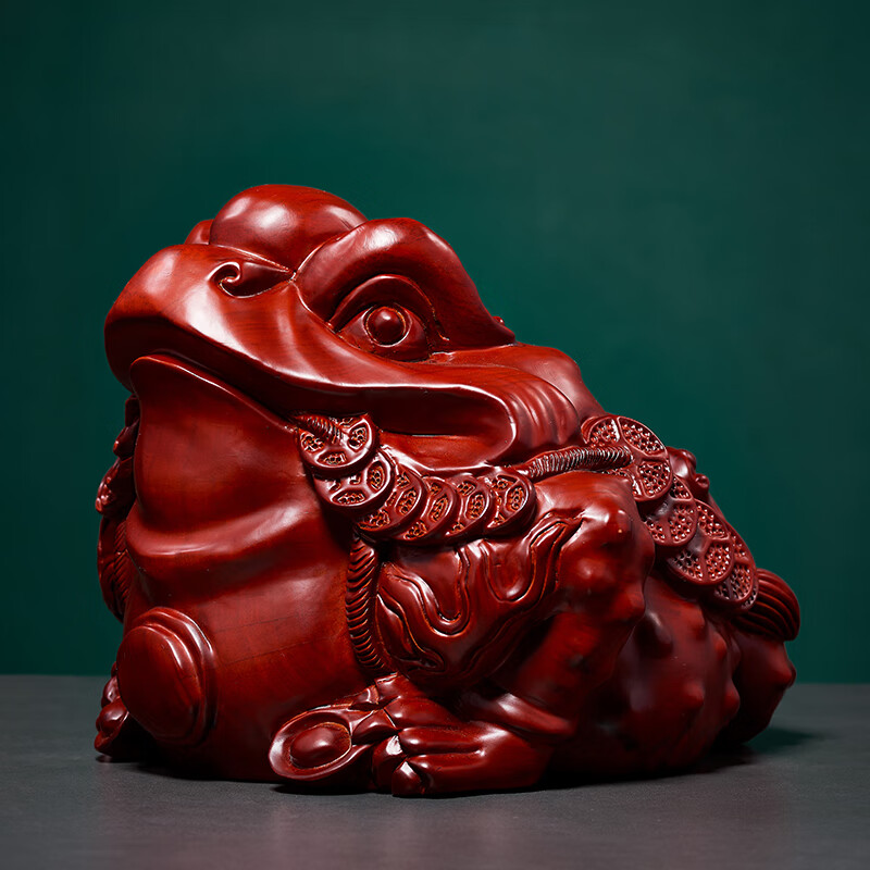 刻木东方红花梨木雕金蟾摆件实木三足金蝉家居店铺雕刻金蟾蜍茶宠 红