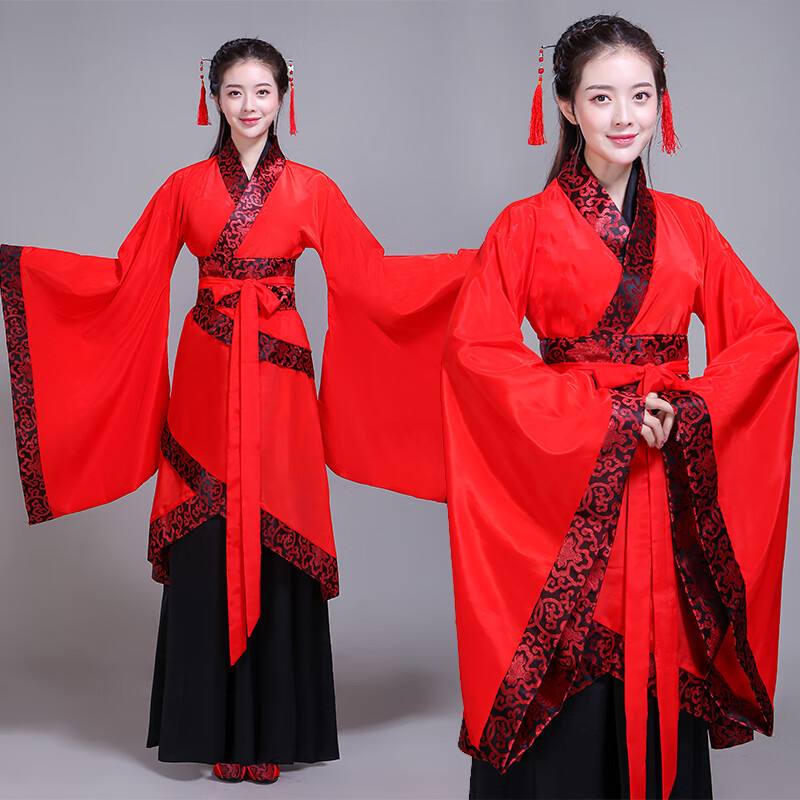 舞蹈演出服装男女广袖舞台表演服唐宋汉服国学 红色礼仪之邦富贵花 s