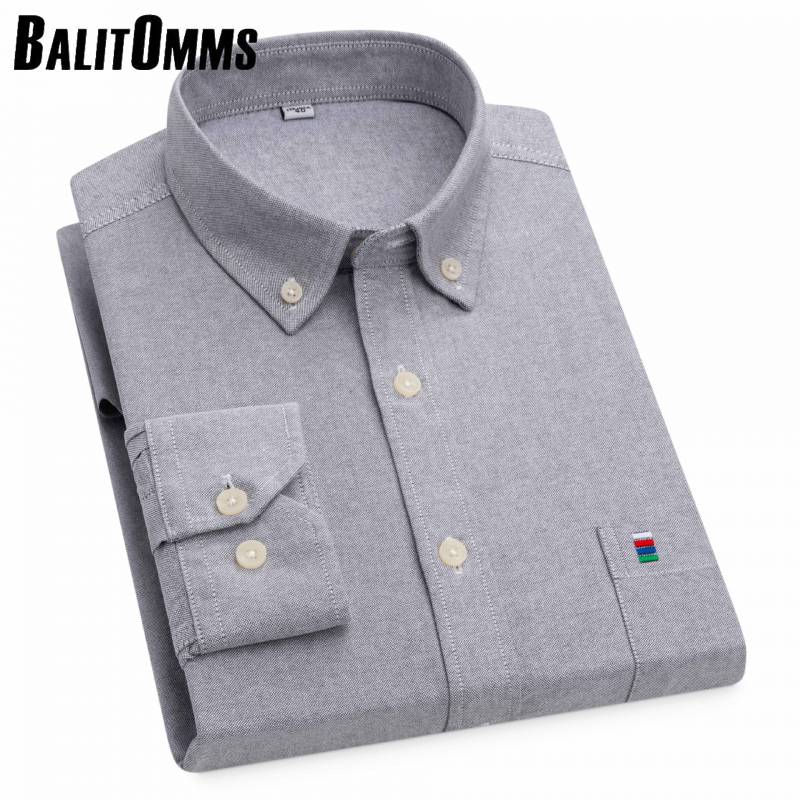 百丽驼美士纯棉牛津纺男士长袖春秋季全棉休闲纯色衬衣男装 hm牛津纺