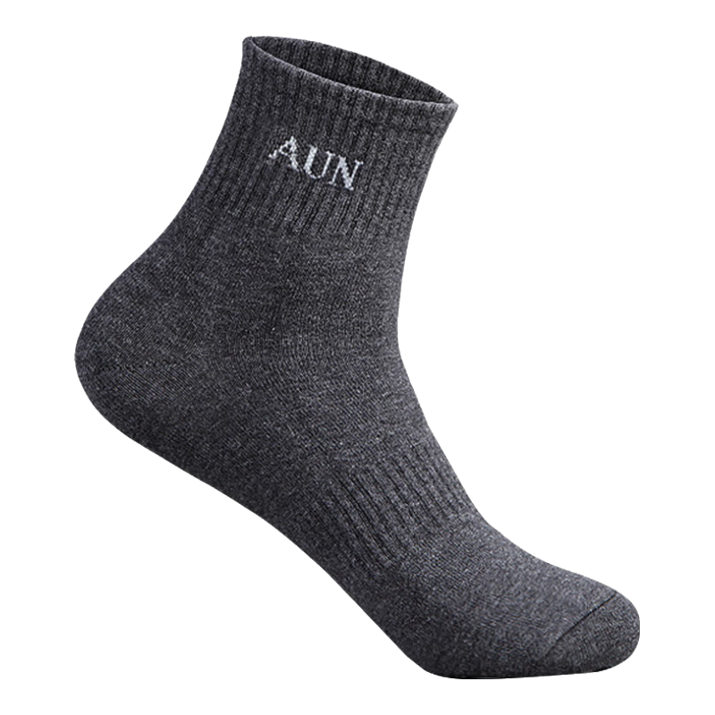 AUN袜子男抗菌防臭男袜秋冬季纯色中筒棉袜男士商务休闲运动袜四季 中筒秋冬款-黑2灰2白2 = 6双 均码 39-45