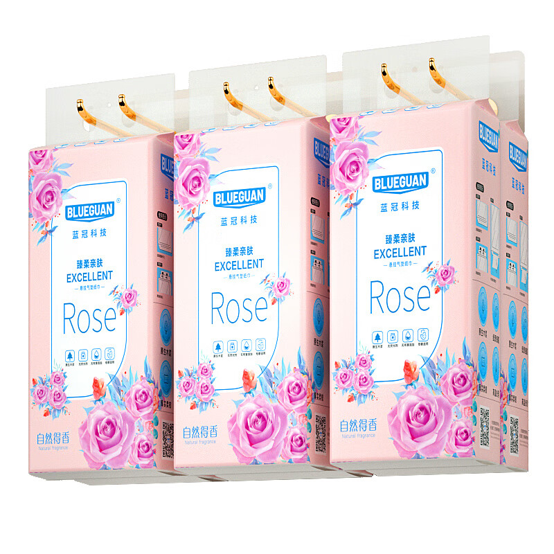 BLUEGUAN家用4D气垫压花纸巾悬挂式抽纸底部抽擦手纸面巾纸餐巾纸批发 挂抽玫瑰款 4层 1000张*10提