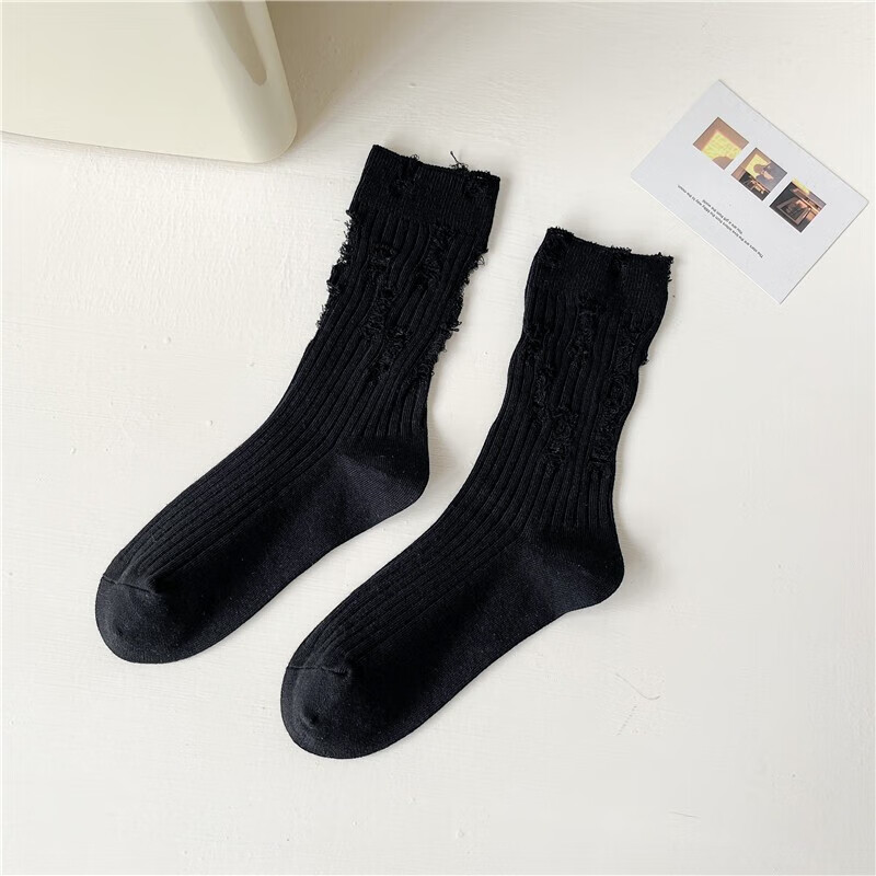 桑琴破洞袜子女秋外穿中筒袜网红个性乞丐袜时尚ins潮堆堆袜洞洞袜