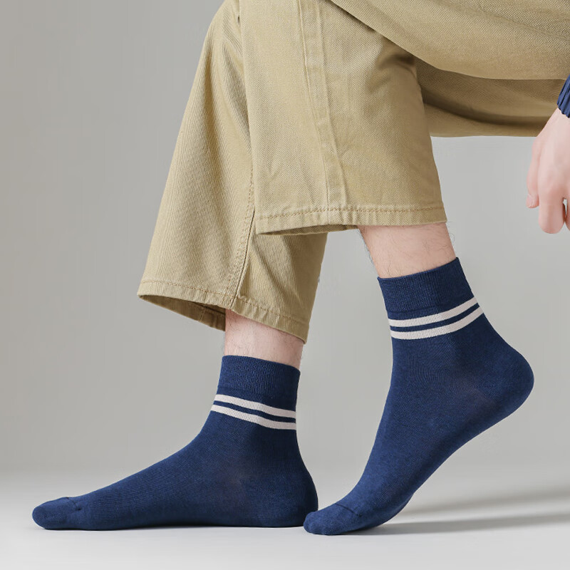 CK纯棉透气长袜子男士吸汗 弹力防臭运动休闲中筒秋冬四季款长袜子 W4CK 3黑+3白 6双 均码 （40.5-44.5）