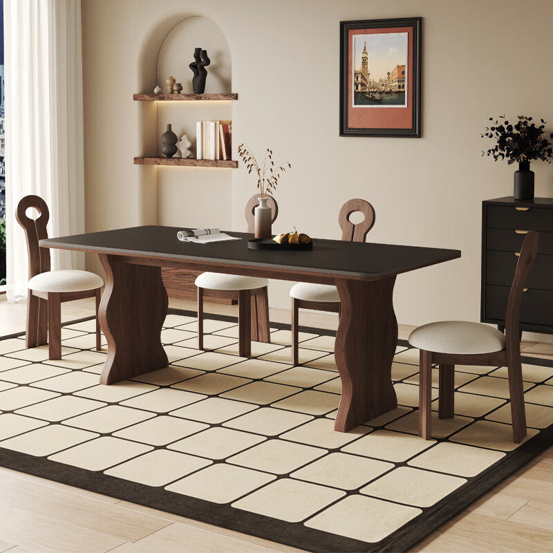 丽伦奇(lilunqi)法式复古白蜡木实木长方形岩板餐桌设计师家用小户型