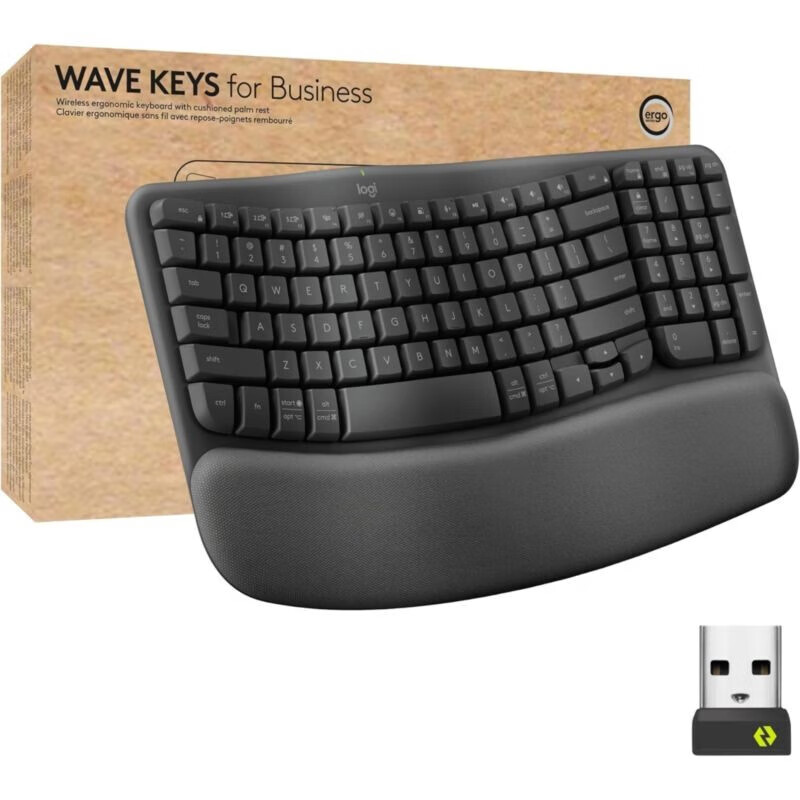 罗技（Logitech）Wave Keys for Business带缓冲掌托无线人体工学薄膜键盘 Graphite