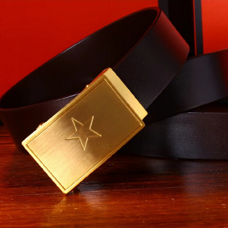 高品质皮带战术 战友内腰带退伍纪念扣头五角星将军军训黄铜扣八一