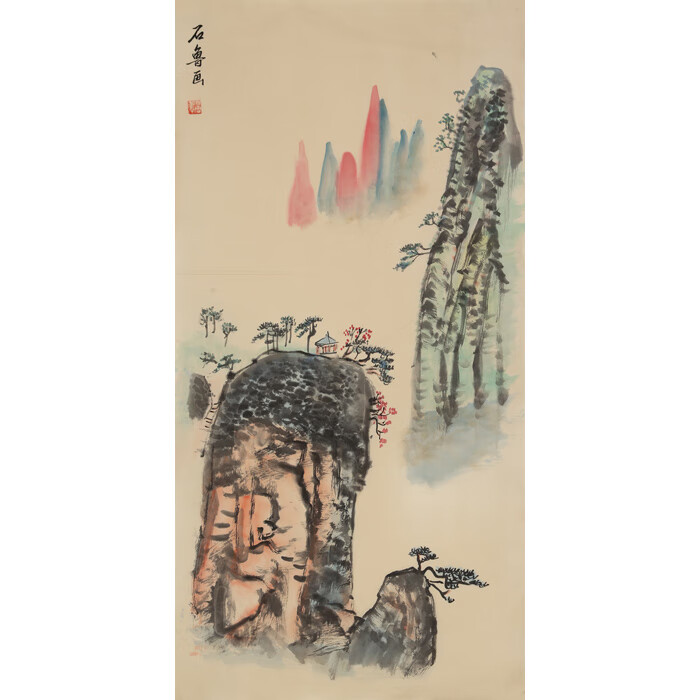 丹桂苑石鲁山水字画名家写意水墨国画三尺竖幅手绘古玩名人书画作品