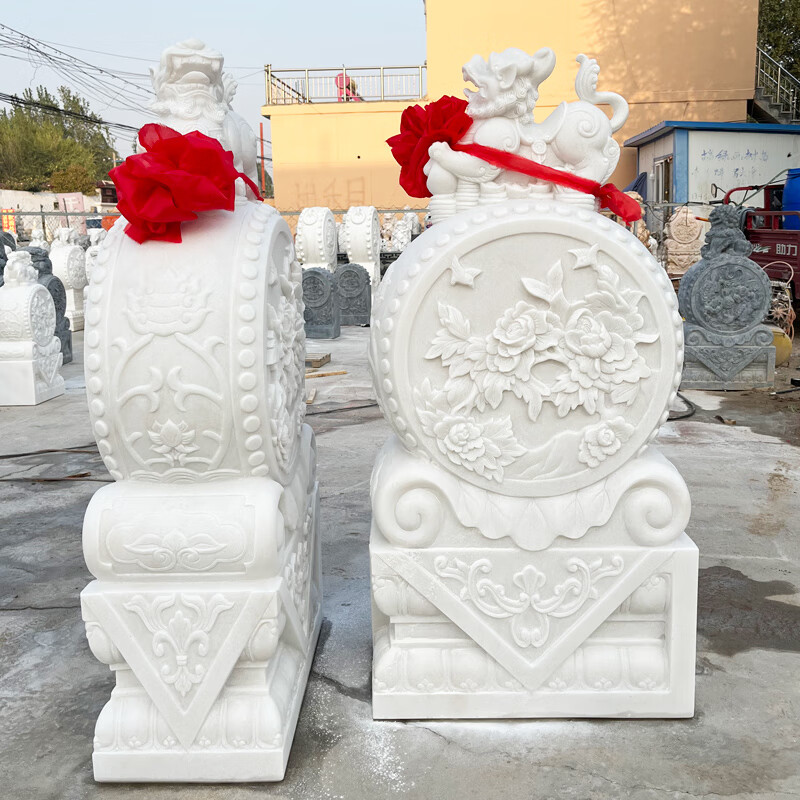 良雫石狮子 看门一对大门石雕门墩一对汉白玉抱鼓石小象石鼓青石貔貅