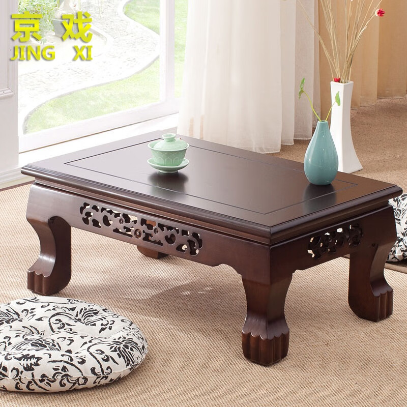 京柳（JINGLIU）榻榻米茶幾歐式飄窗桌實(shí)木炕桌現(xiàn)代汗蒸房陽(yáng)地臺(tái)床上小矮茶桌 60*40*26胡桃色 整裝