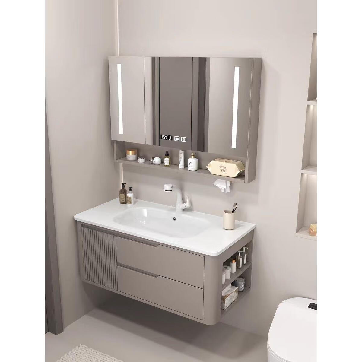 法恩莎(faenza)新款陶瓷一体盆浴室柜组合卫生间洗漱台侧边柜洗手池