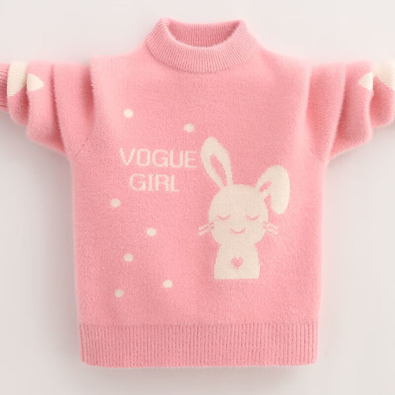 可爱儿童针织衫加厚仿水貂绒女童打底衫女宝宝毛衣 精品粉色兔子图案