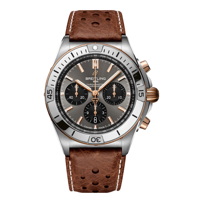 百年靈（BREITLING）【新品】機械計時(shí)B01 42凱旋版腕表煙煤色男士手表鈦&紅金 凱旋版-鈦&18k紅金-折疊扣