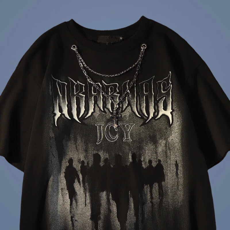 nasa wassup欧美高街潮牌项链印花短袖t恤男装情侣款嘻哈hiphop宽松