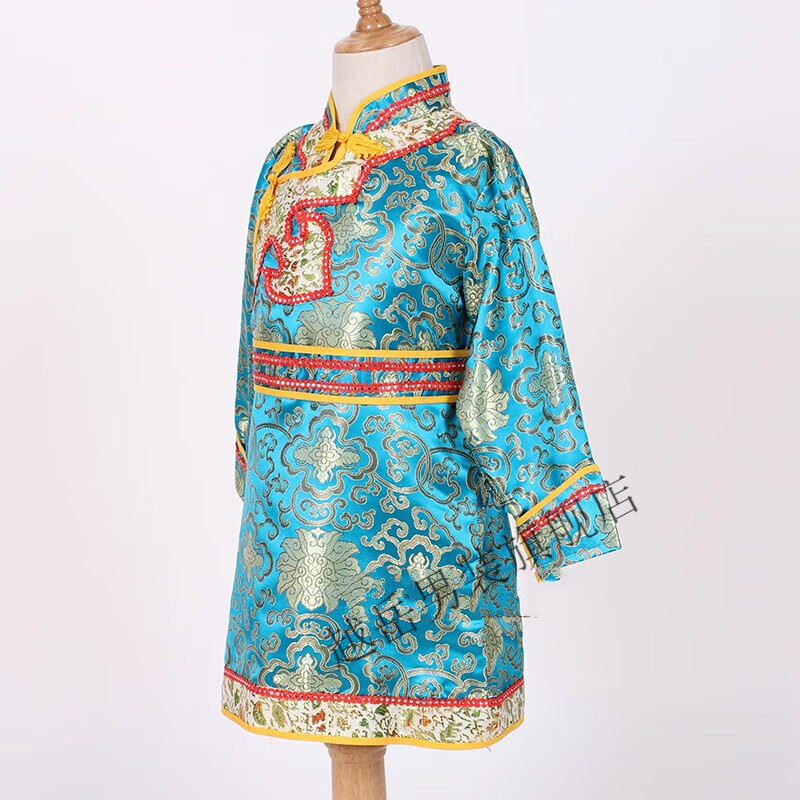 越岳蒙古族儿童服装蒙古袍男孩舞蹈表演出服幼儿园活动少数民族 湖