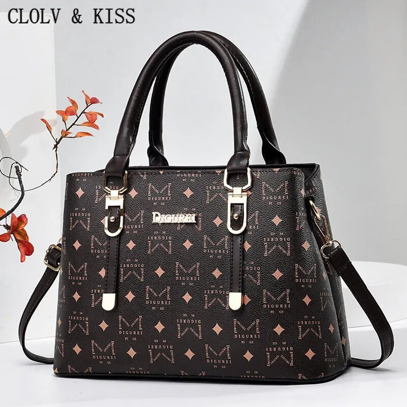 clolv kissPU皮质感包包女韩版时尚百搭单肩斜挎包女包软皮手提包一件款 SMQ小M咖啡