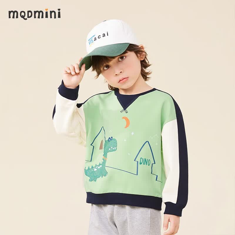 MQDMINI童装儿童卫衣男童上衣小童休闲外套宝宝衣服秋季 恐龙HOUSE卫衣苹果绿 100怎么样,好用不?