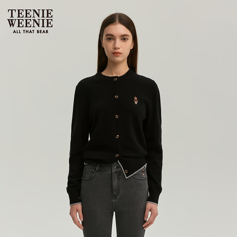 20点：Teenie Weenie 小熊 女装简约针织衫 外套上衣 黑色 XS (155)
