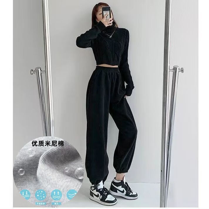 遥芷男生裤子秋冬穿的魔术贴收腿束脚搭配马丁靴冬季加绒加厚运动裤女