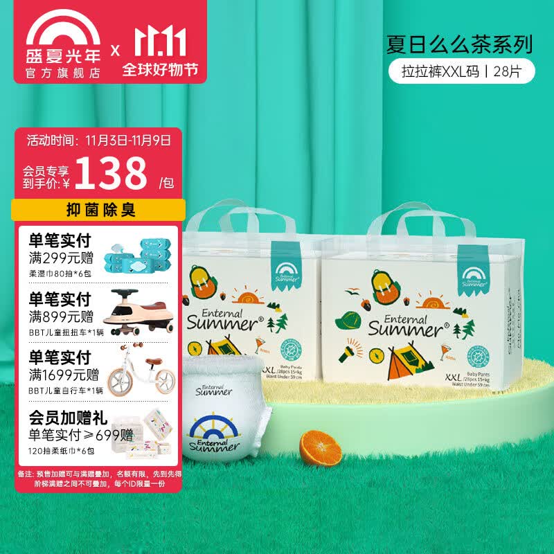 Enternal Summer盛夏光年夏日么么茶拉拉裤新生儿尿裤 超薄干爽透气尿不湿 拉拉裤XXL码28片*2包（15kg+）属于什么档次？
