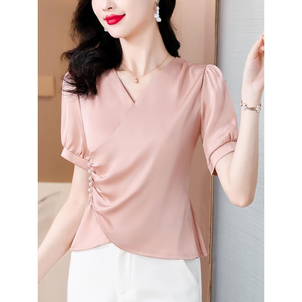 t-joe品牌真丝桑蚕丝大牌上衣女装夏季新款高级感醋酸缎面t恤短袖洋气