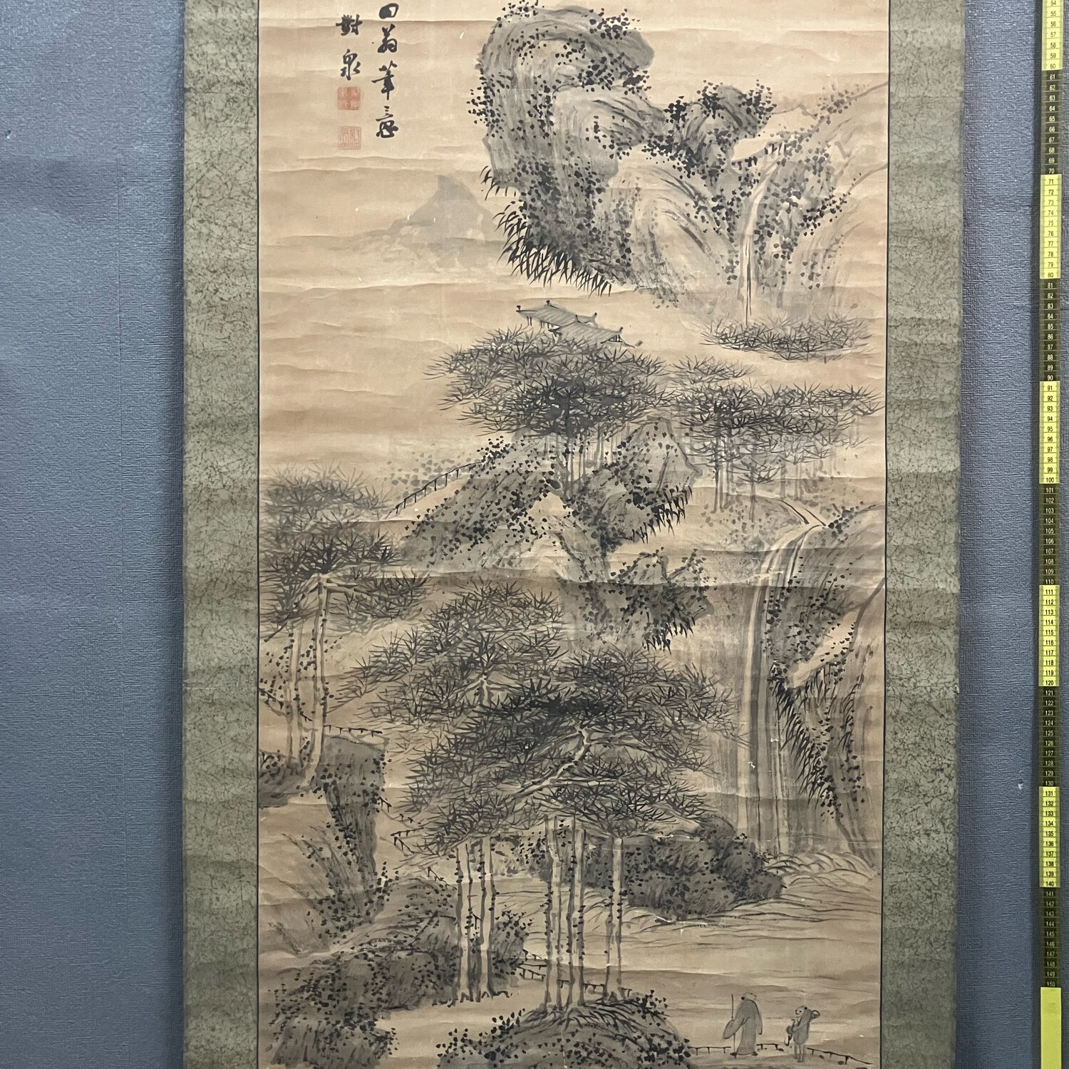 桑原对泉，清代时期大幅精品南画山水中堂《松山访友图》国画书法