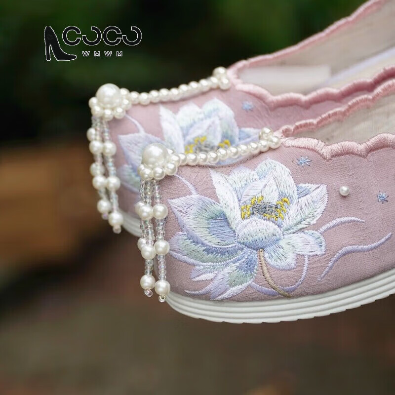 COCOWMWM春秋冬古装风汉服鞋子女绣花内增高古代装汉元素明制刺绣民族风鞋 粉色芙蓉升级款 35