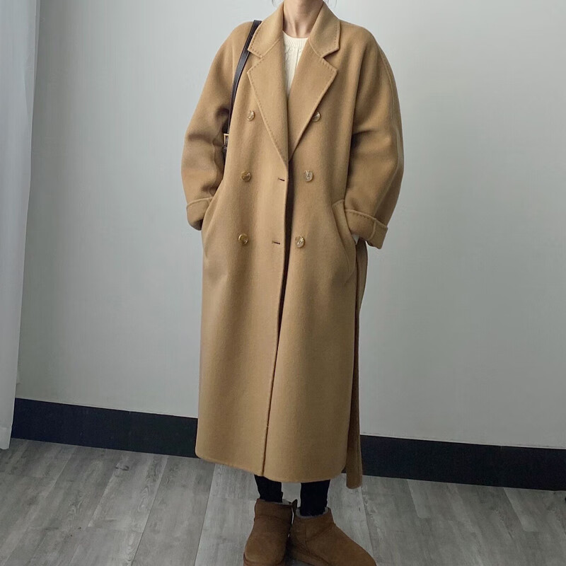 fright ordos stephen鄂尔多斯市羊绒大衣100%女双面绒驼色双面羊绒