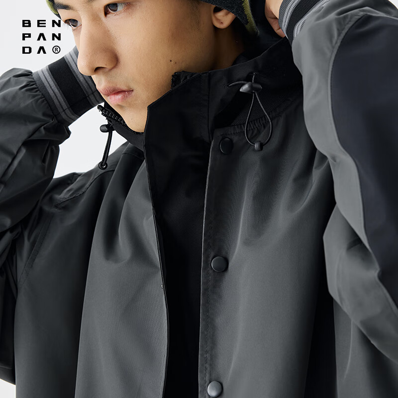 熊猫·本（ben.panda）夹克男新款春季美式复古休闲百搭潮流撞色情侣款棒球服外套 深灰色 XL