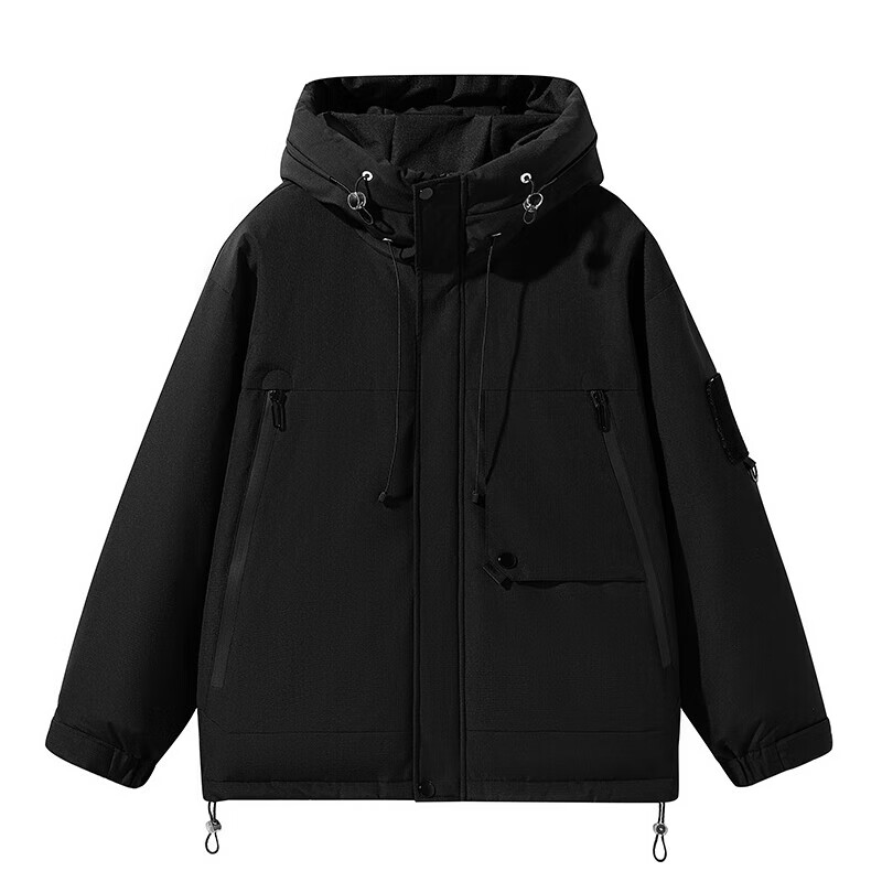 雪中飞新款情侣同休闲时尚连帽羽绒服男女款保暖通勤抽绳连帽 黑色|8056 4XL 190/104A