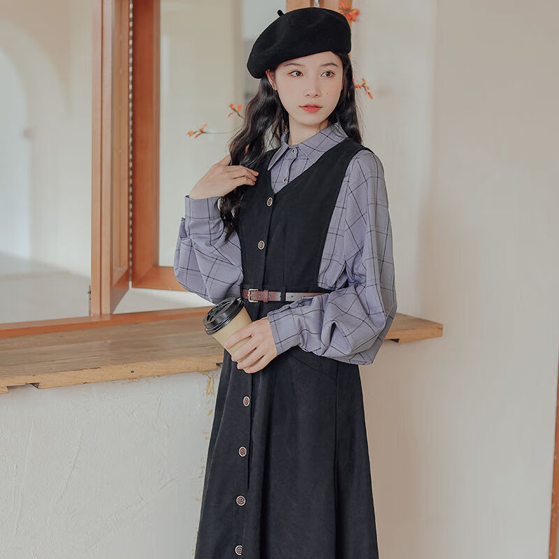 绮岑学院风女装套装新款冬季连衣裙英伦风裙子公主法式复古文艺显瘦两