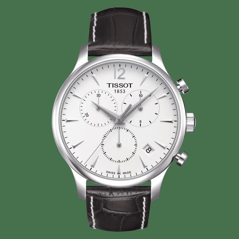 天梭(tissot)男士手表 tradition 系列皮带腕表商务百搭三眼计时码