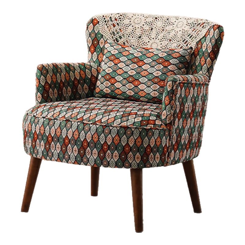 牧席客廳單人沙發(fā)椅陽臺座椅復古單椅臥室小沙發(fā)休閑迷你布藝靠背椅子 4號-復古格子【耐磨亞麻】 單人位+腳凳