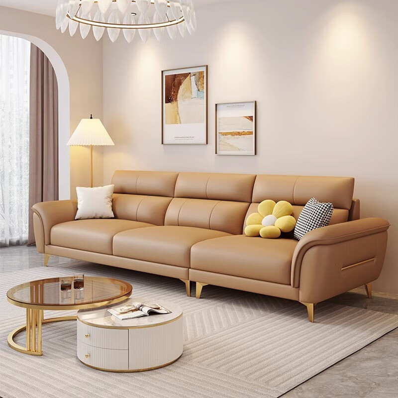 创京懿选唯美派沙发 真皮沙发现代简约小户型家用客厅奶油风三人四人