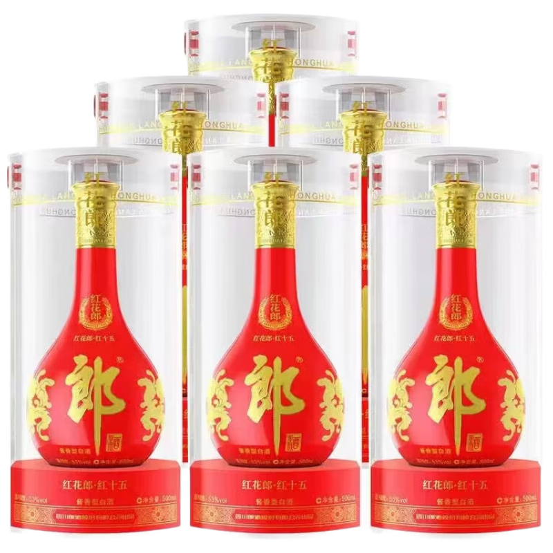 郎酒 紅花郎15 白酒醬酒 53度 500ml*6 非原箱裝（新老包裝年份隨機(jī)）