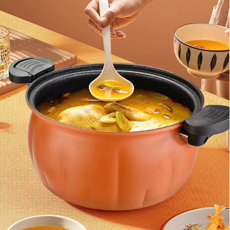 【精选】微压锅压力锅家用料理锅多功能焖煮炒蒸锅高压锅火锅专用 橘色南瓜微锅 8升