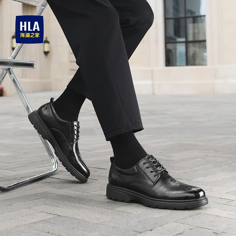 海澜之家(HLA)皮鞋男款新品复古潮流英伦风男士上班通勤百搭舒适软底德比鞋 黑色(HAAPXM1EBH077) 43 (尺码偏大一码,拍小一码)