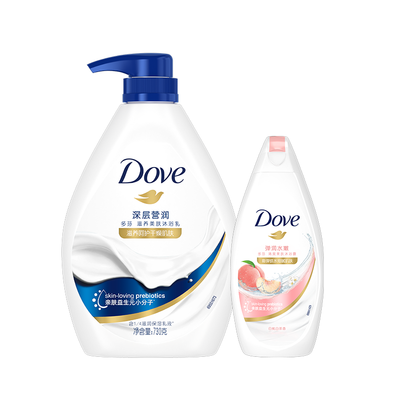 多芬（Dove）沐浴露香體持久留香沐浴乳液男女士保濕通用家庭裝大容量官方正品 深層營(yíng)潤730克單瓶+補充裝300克
