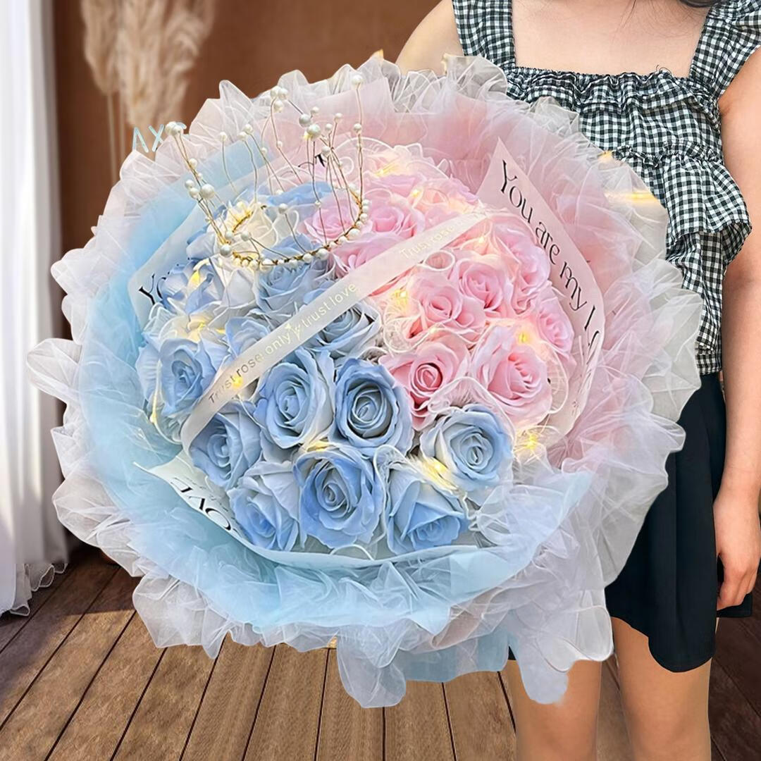 【花样年华】33朵双色蓝粉玫瑰花 可预约时间配送(联系客服)