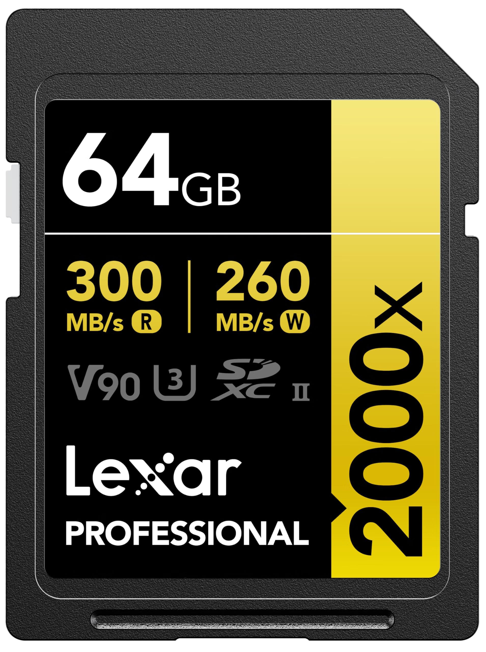 LEXAR �׿�ɳ 64GB SDXC�洢�� 2000x V90 U3 C10 300MB/s��д�ٶ� ȫ����8K ���������רҵ���洢��