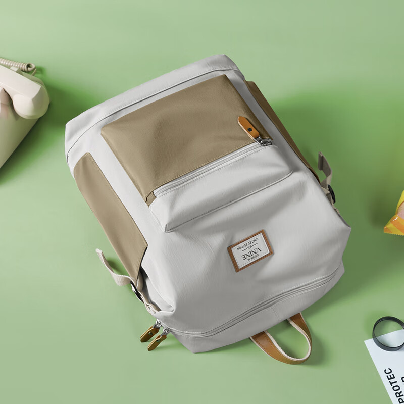 第九城 双肩包男女情侣款潮流背包多功能大容量电脑包韩版学生书包 卡其色